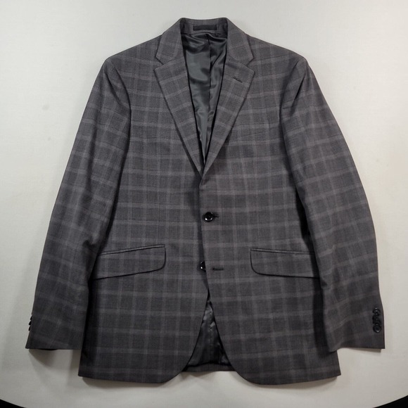 Kenneth Cole Grey Windowpane Plaid Suit Jacket Mens 38R‎ 38 Glen Plaid - Picture 2 of 11